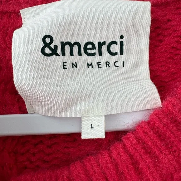 Merci Red Cardigan with Cream Floral Buttons - Picture 2 of 4